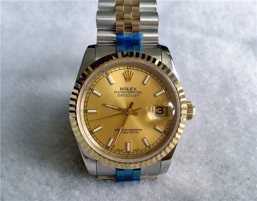 Rolex Datejust Swiss Automatic Watch-Gold Dia-Gold Midlink Strap 36MM