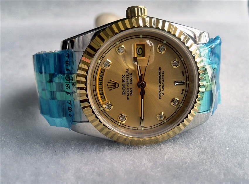 Rolex Day-Date Automatic Watch Gold Dial Bi Tone Bracelet