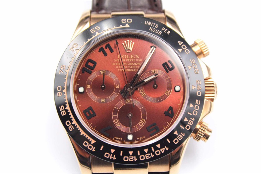 Rolex Daytona Swiss Automatic Watch-Brick Red Dial-Brown Leather Bracelet