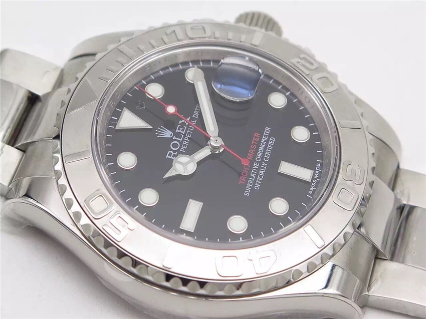 Rolex Yachtmaster II Swiss Automatic Watch-Black Dial White Dot Markers-Stainless Steel Oyster Bracelet