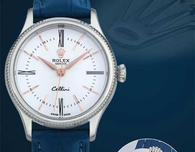 Rolex Cellini Swiss eta 2824 Automatic Women Watch-White Dial Ocean Blue Leather Bracelet