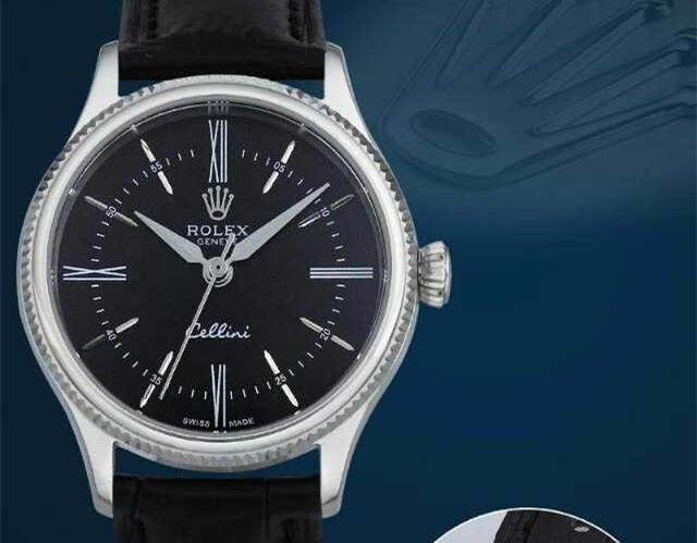Rolex Cellini Swiss eta 2824 Automatic Women Watch-Black Dial Black Leather Bracelet