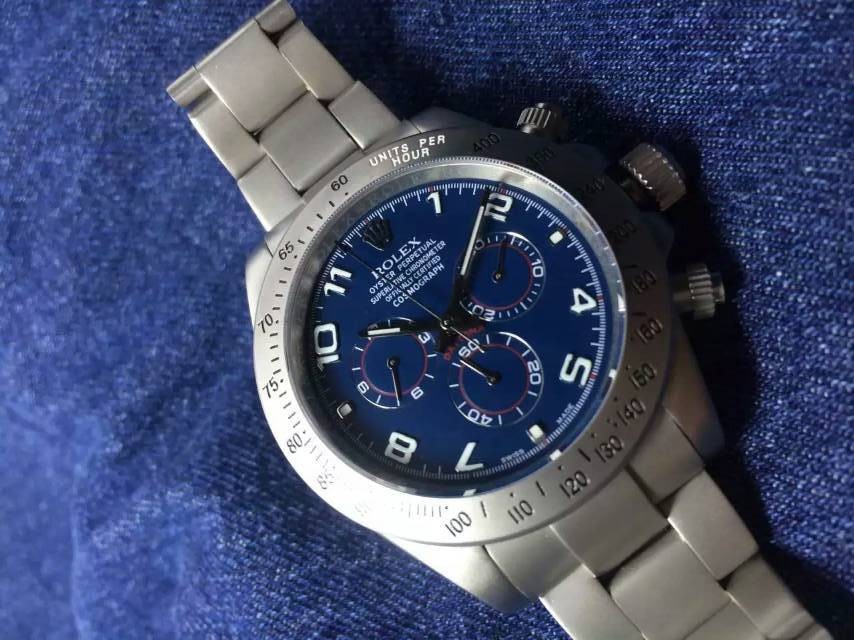 Rolex Daytona Swiss Chronograph-Blue Dial Numeral Markers-Titanium Steel Case