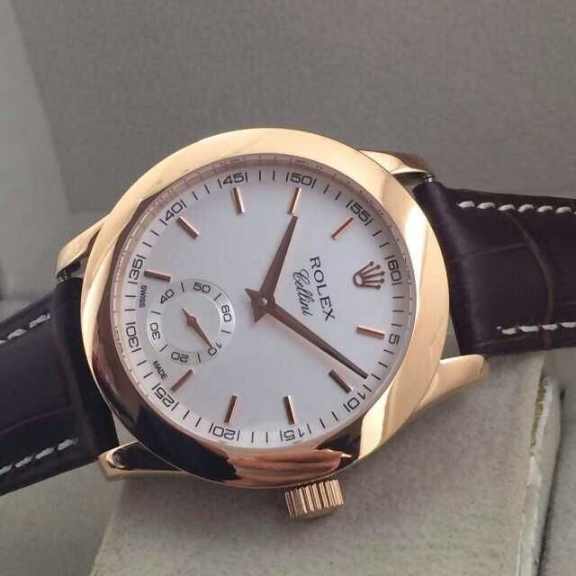 Rolex Cellini Swiss Automatic Watch Rose Gold-Small Seconds-White Dial