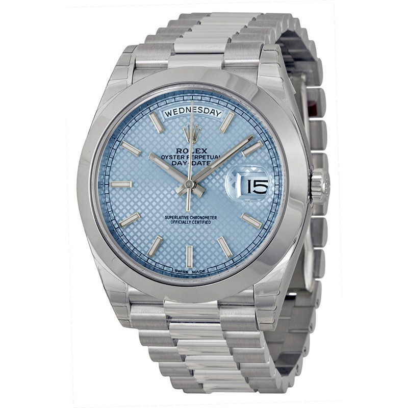 Rolex Day-Date Swiss Automatic Watch Stainless Steel Ice Blue Checkered Dial