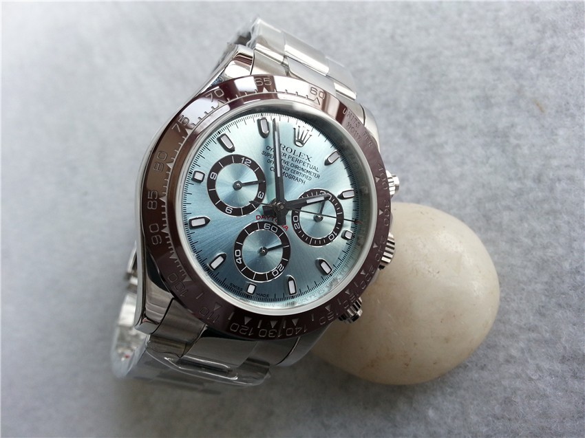 Rolex Daytona Swiss Chronograph-Ice Blue Dial Chocolate Ring Subdials-Droplet Hour-Stainless Steel Oyster Bracelet 