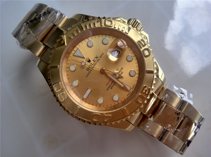 Rolex Yachtmaster II 18K Gold Plated Swiss Automatic Watch-Gold Dial-Stainless Steel Oyster Bracelet 