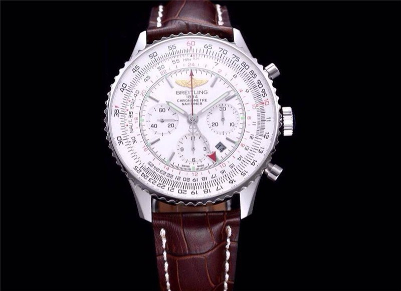 Breitling Navitimer Chronometre-Offwhite Dial Index Hour Markers-Brown Leather Strap