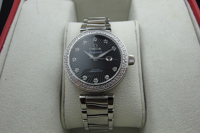 Omega Deville Ladymatic Diamond Swiss Automatic Watch-Black Coral ...